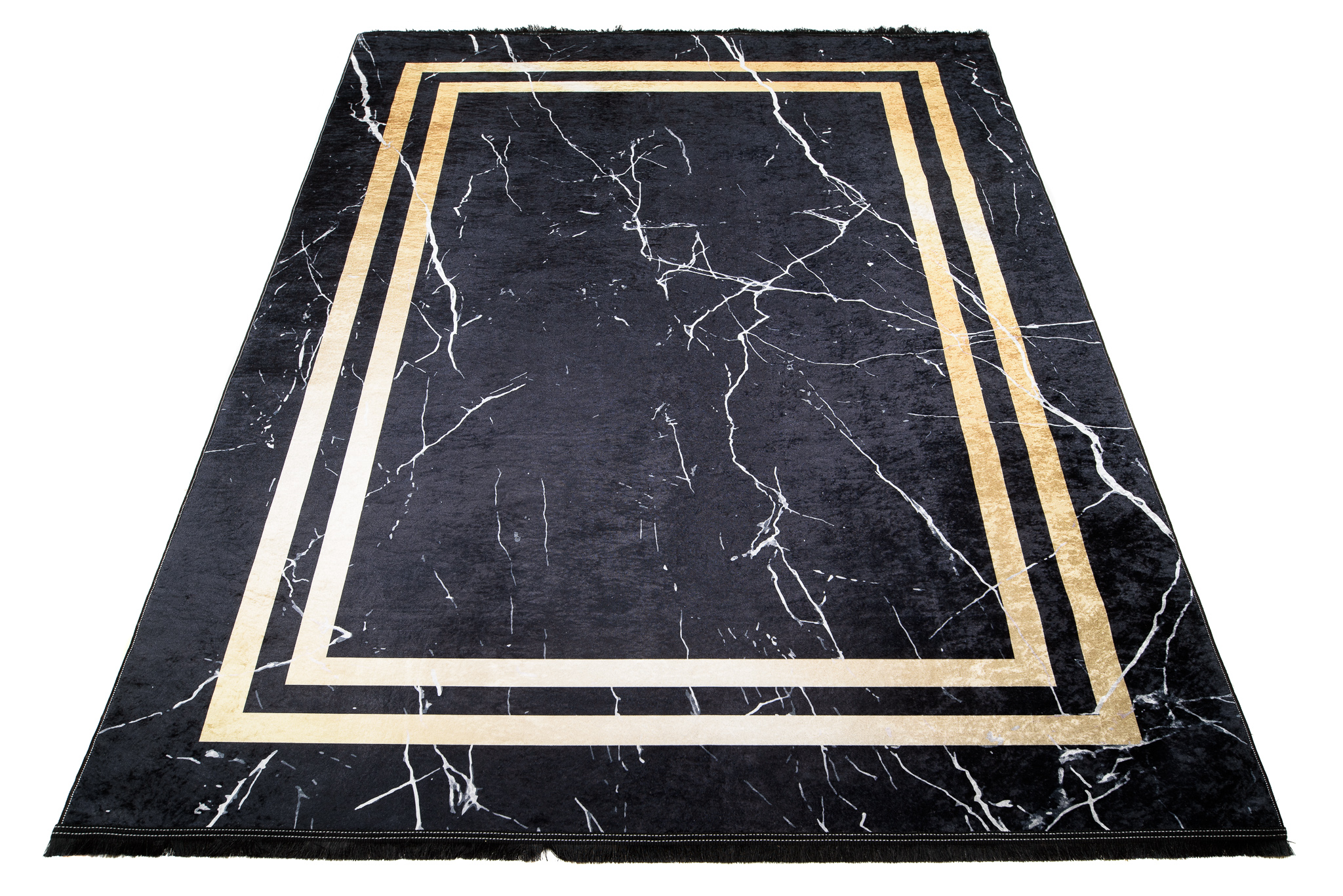 Alfombra Toscana con Flecos Negro Marcos Dorados