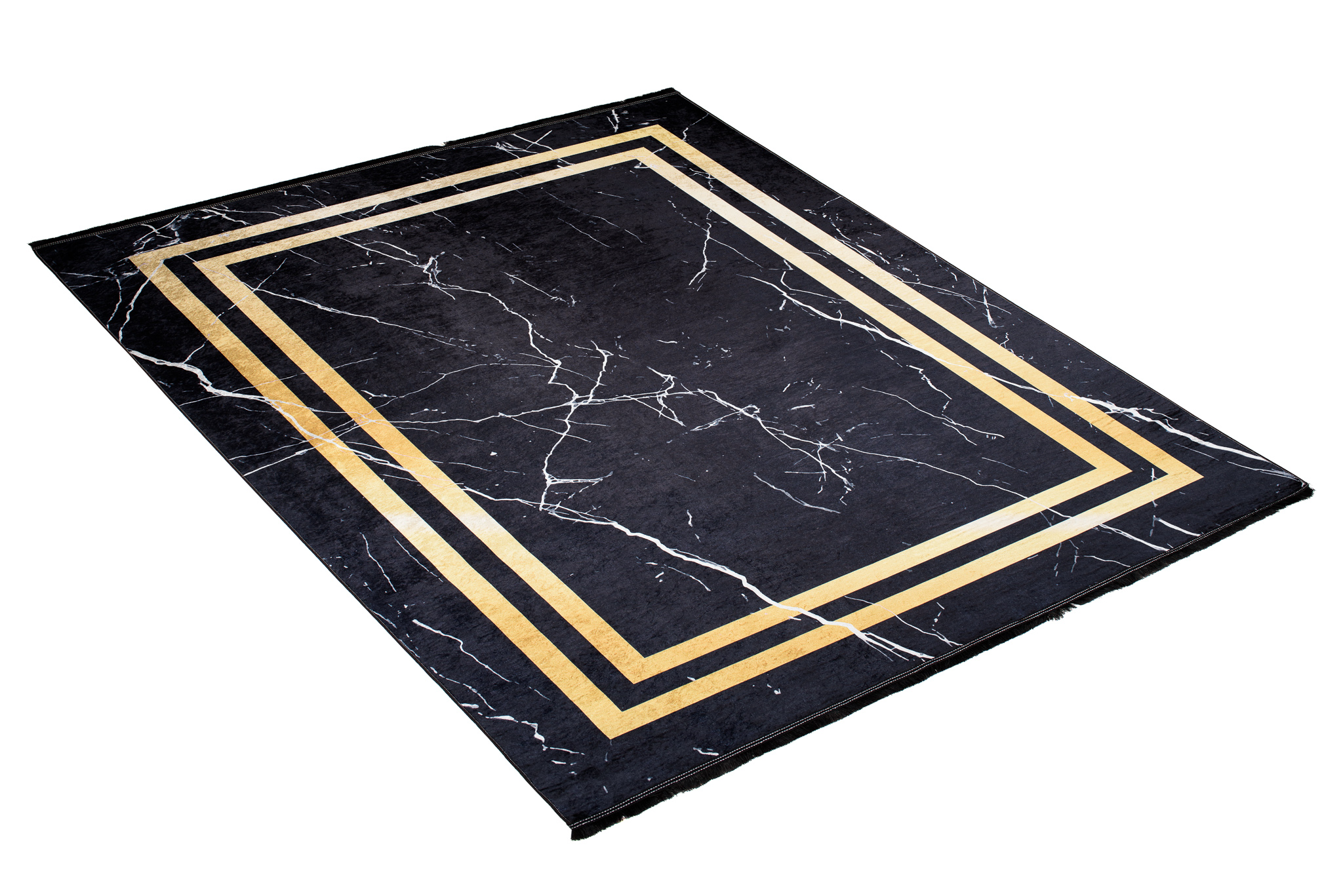 Alfombra Toscana con Flecos Negro Marcos Dorados