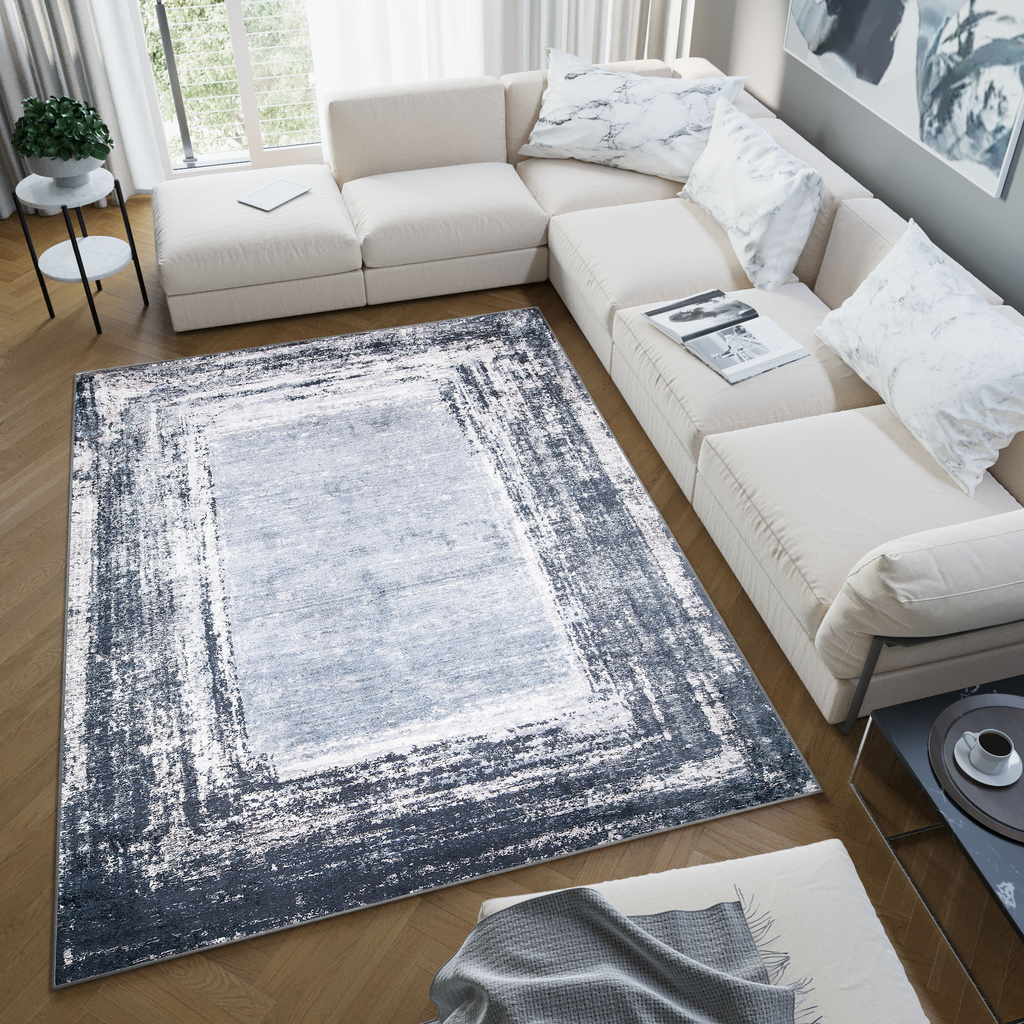 Alfombra Toscana Desgastada Gris Azul Antideslizante