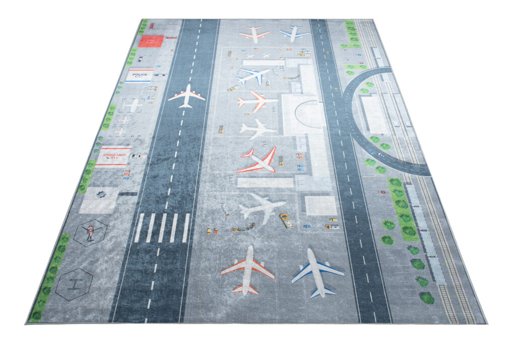 Alfombra Infantil Emma Lavable Antideslizante Gris Aeropuerto