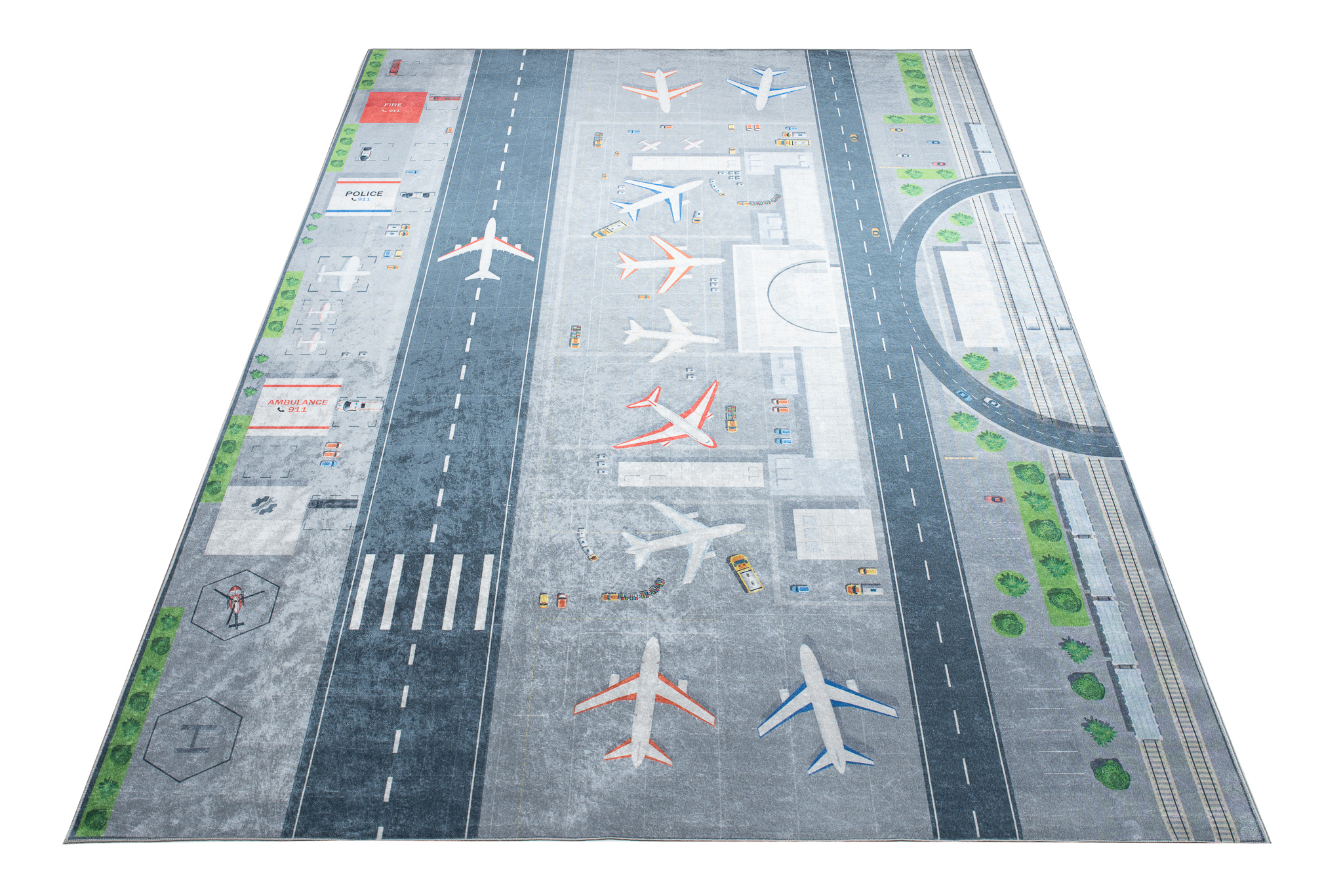 Alfombra Infantil Emma Lavable Antideslizante Gris Aeropuerto