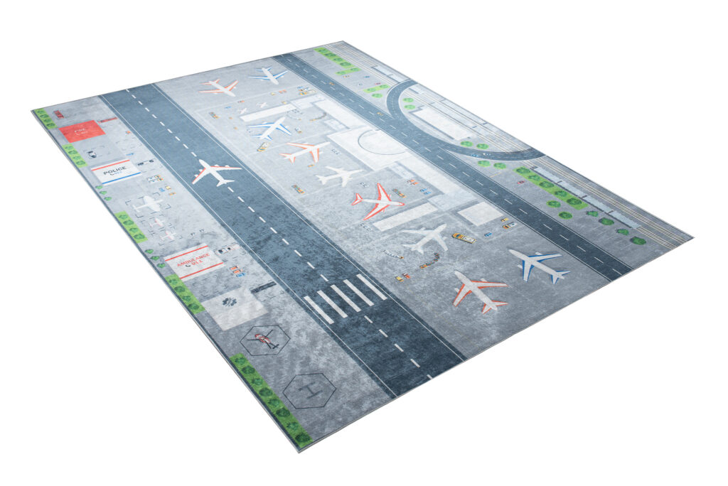 Alfombra Infantil Emma Lavable Antideslizante Gris Aeropuerto