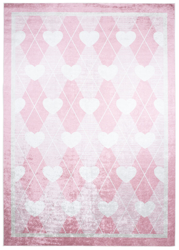 Alfombra Infantil Emma Lavable Antideslizante Rosa Corazones