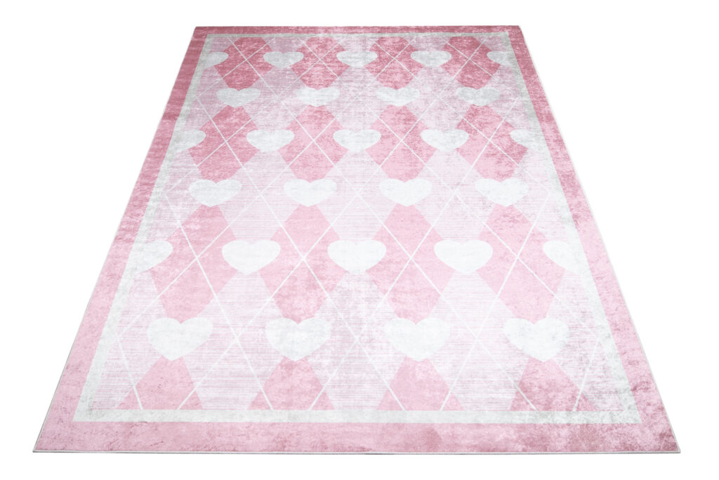 Alfombra Infantil Emma Lavable Antideslizante Rosa Corazones