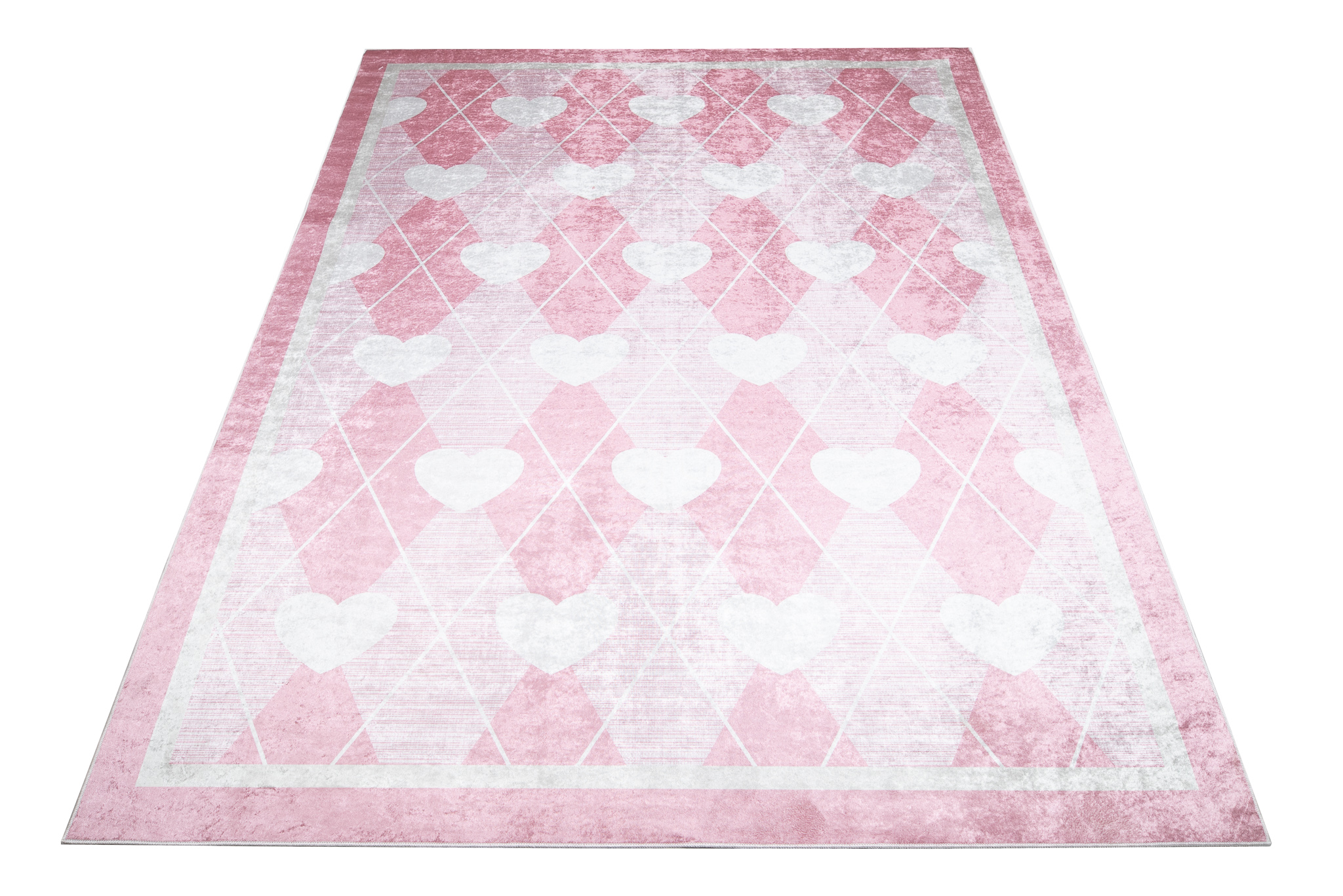Alfombra Infantil Emma Lavable Antideslizante Rosa Corazones
