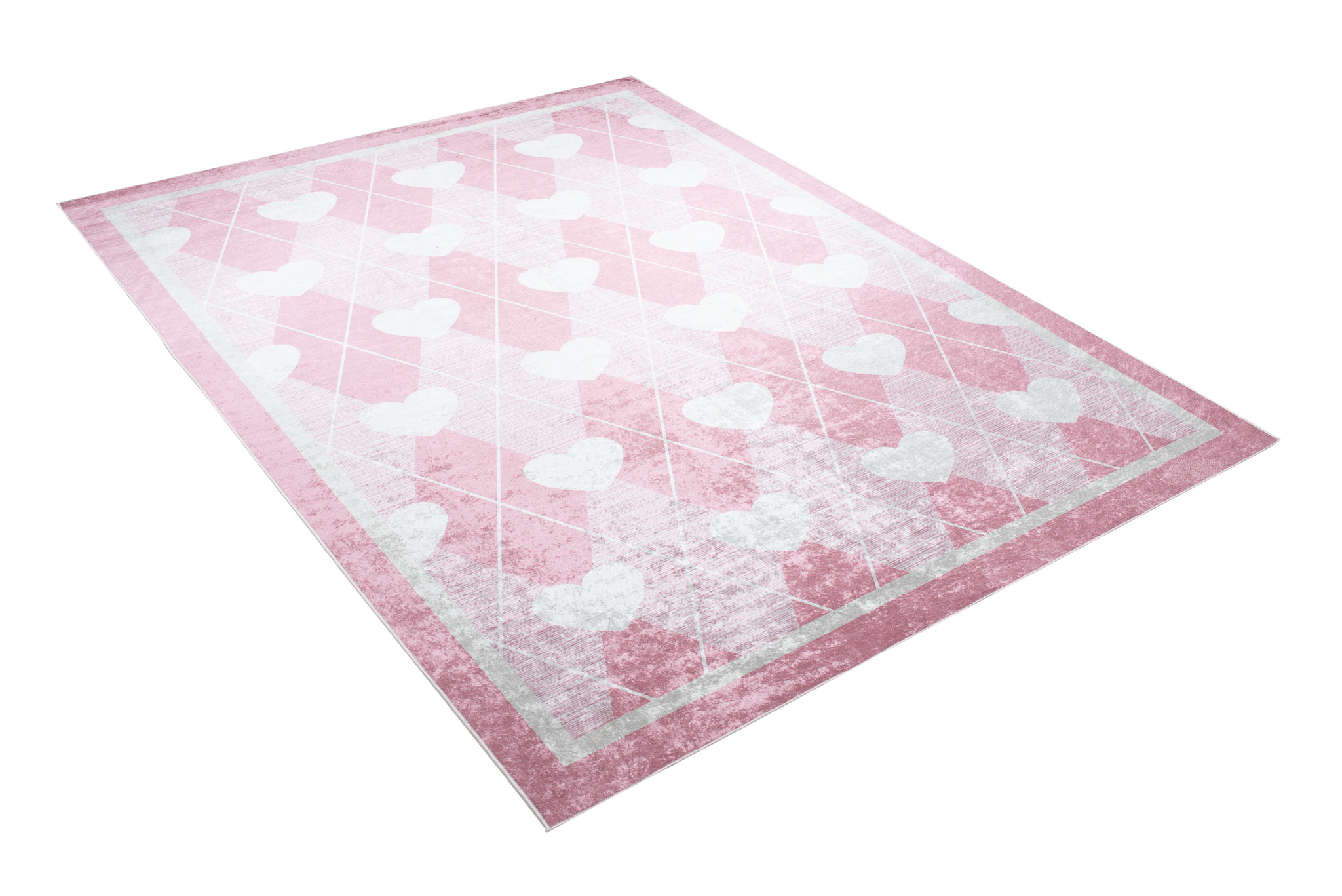Alfombra Infantil Emma Lavable Antideslizante Rosa Corazones