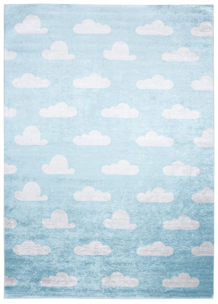 Alfombra Infantil Emma Azul Claro Nubes Antideslizante