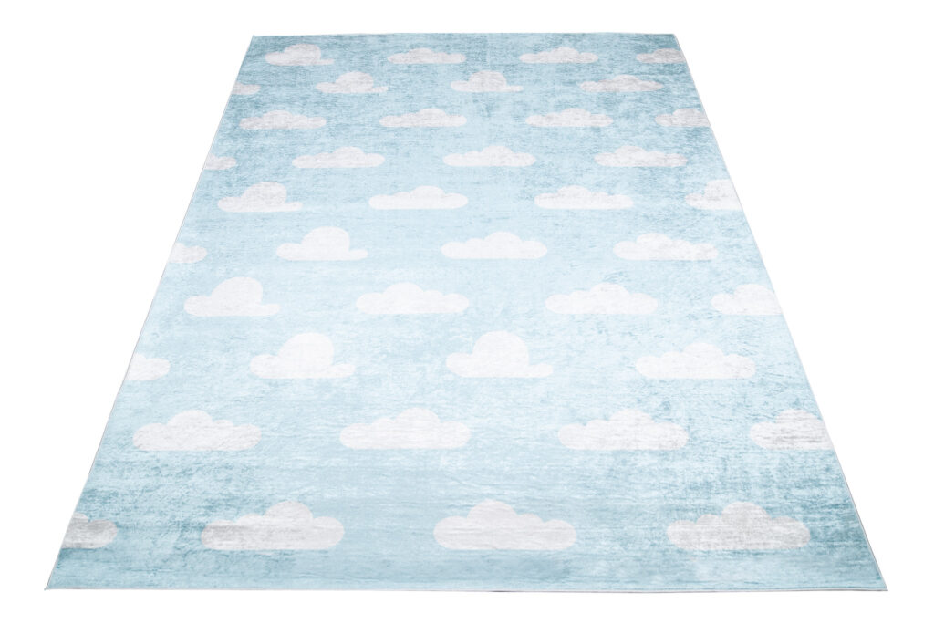 Alfombra Infantil Emma Azul Claro Nubes Antideslizante