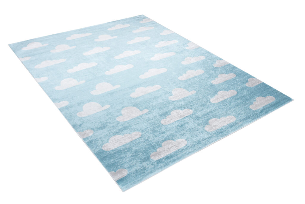 Alfombra Infantil Emma Azul Claro Nubes Antideslizante