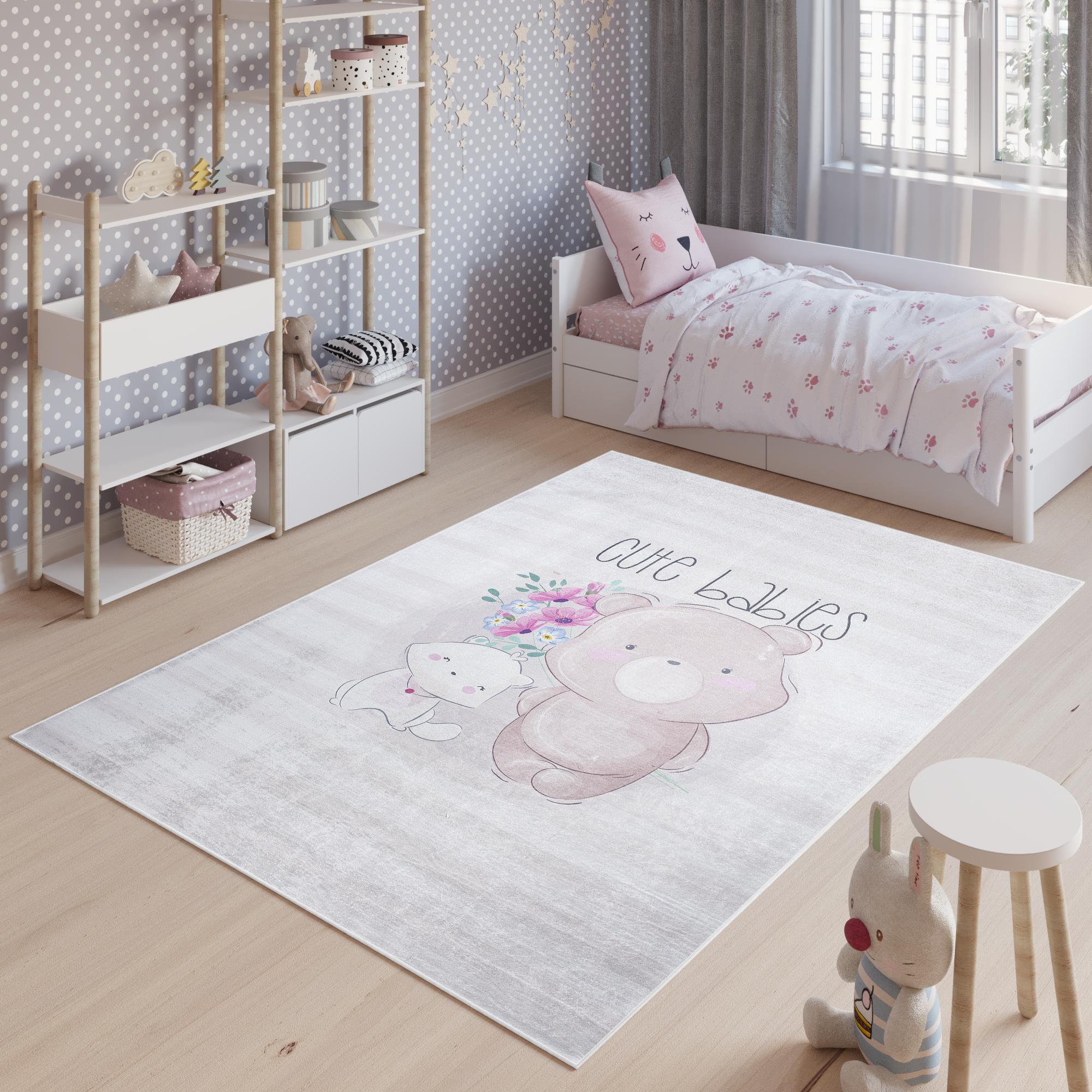 Alfombra Infantil Emma Gris Osito Gato Antideslizante
