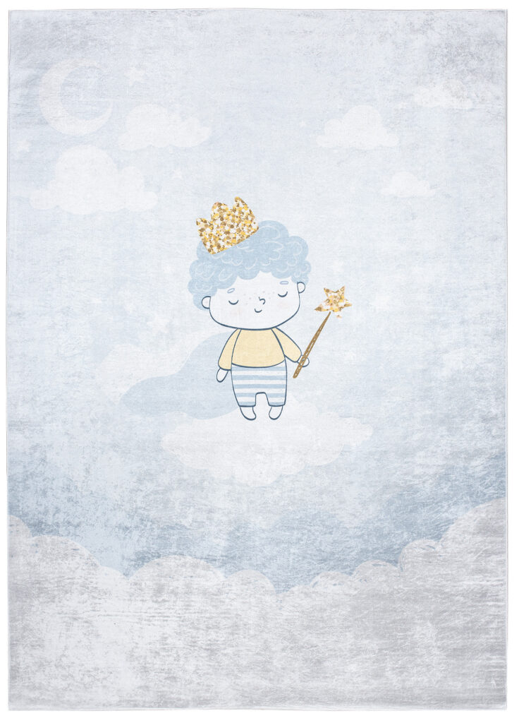 Alfombra Infantil Emma Azul Gris Príncipe Antideslizante