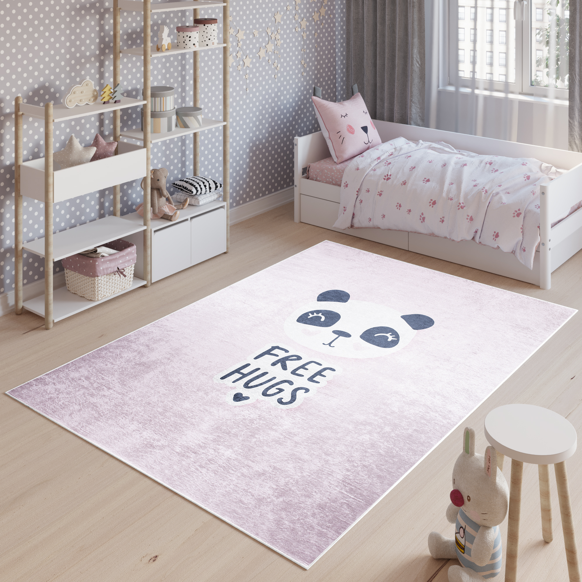 Alfombra Infantil Emma Rosa Panda Antideslizante