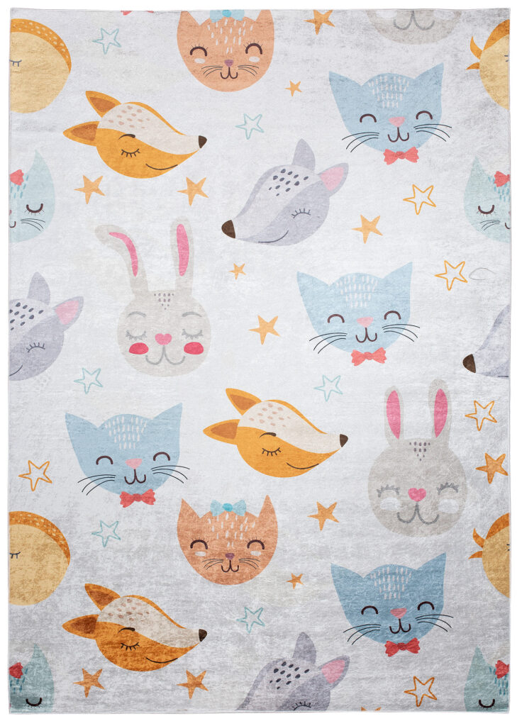 Alfombra Infantil Emma Gris Animales de Colores Antideslizante