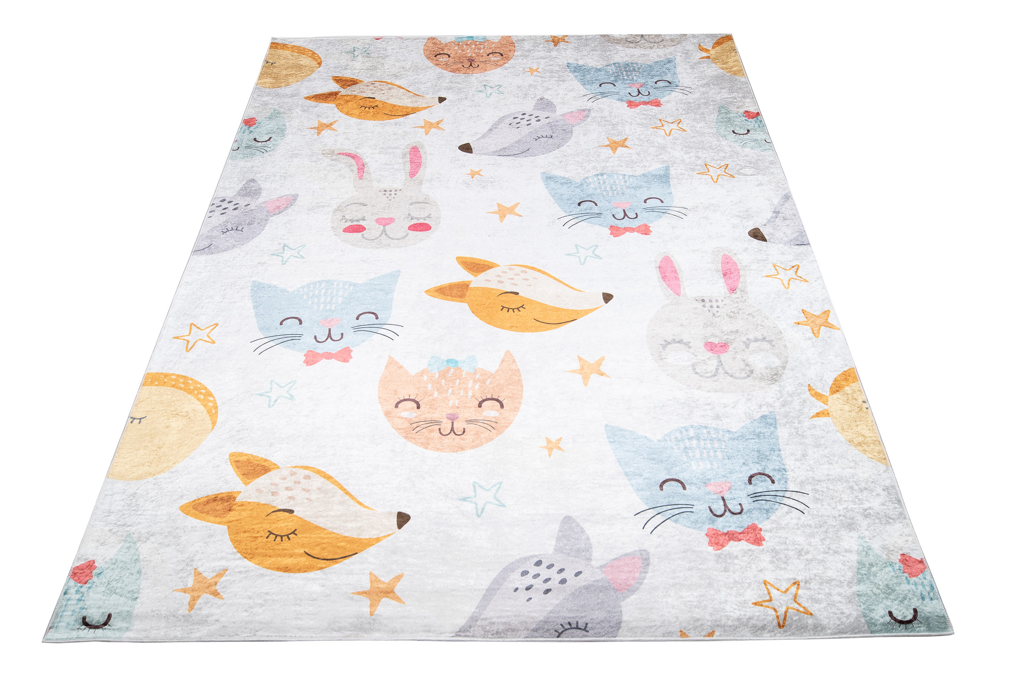 Alfombra Infantil Emma Gris Animales de Colores Antideslizante