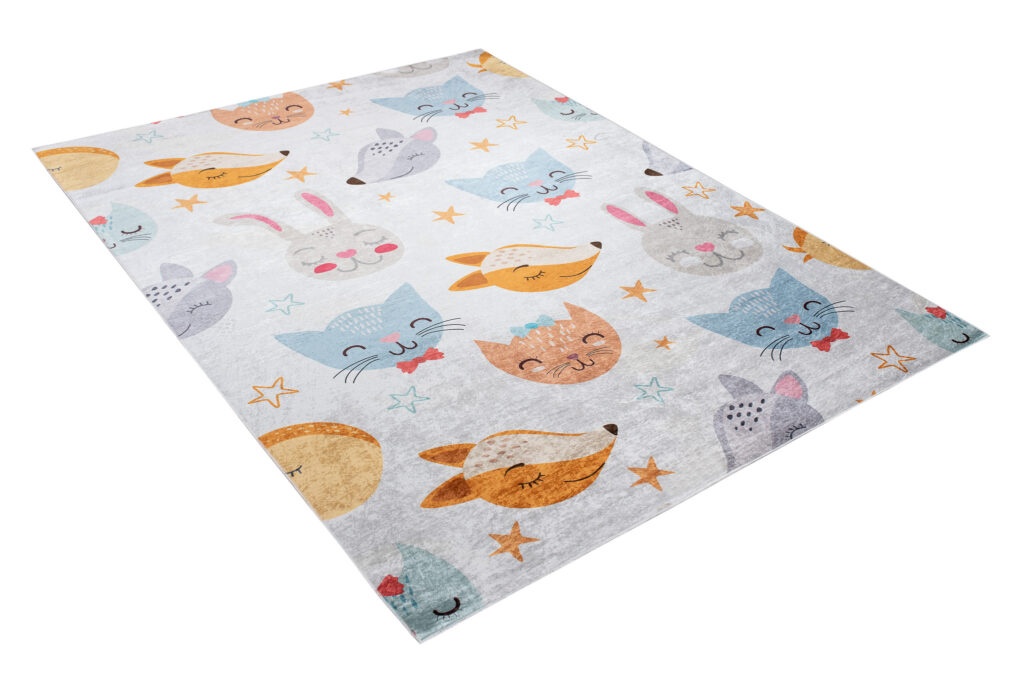 Alfombra Infantil Emma Gris Animales de Colores Antideslizante