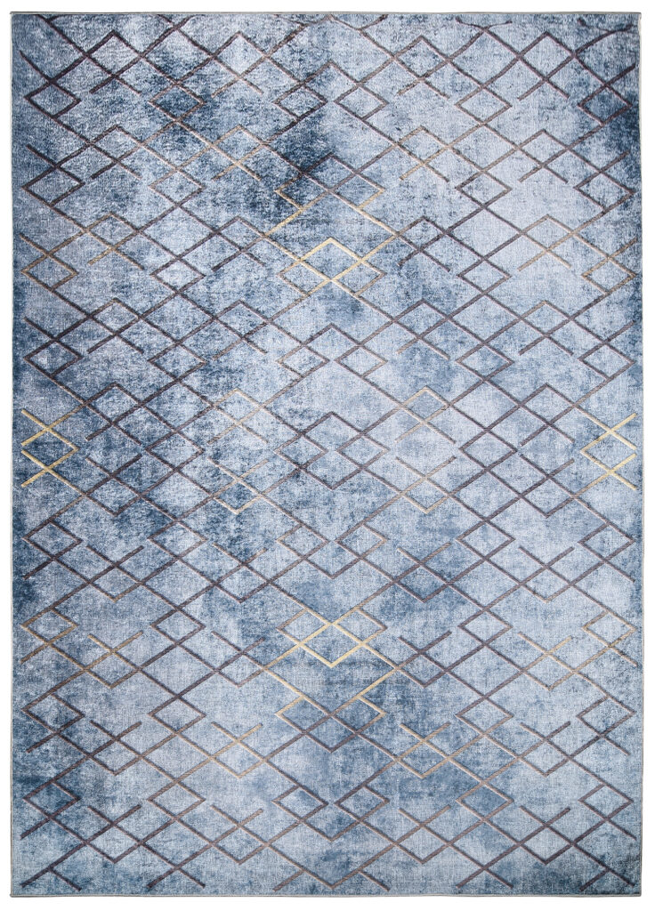 Alfombra Toscana Geométrica Azul Cuadrados Dorados