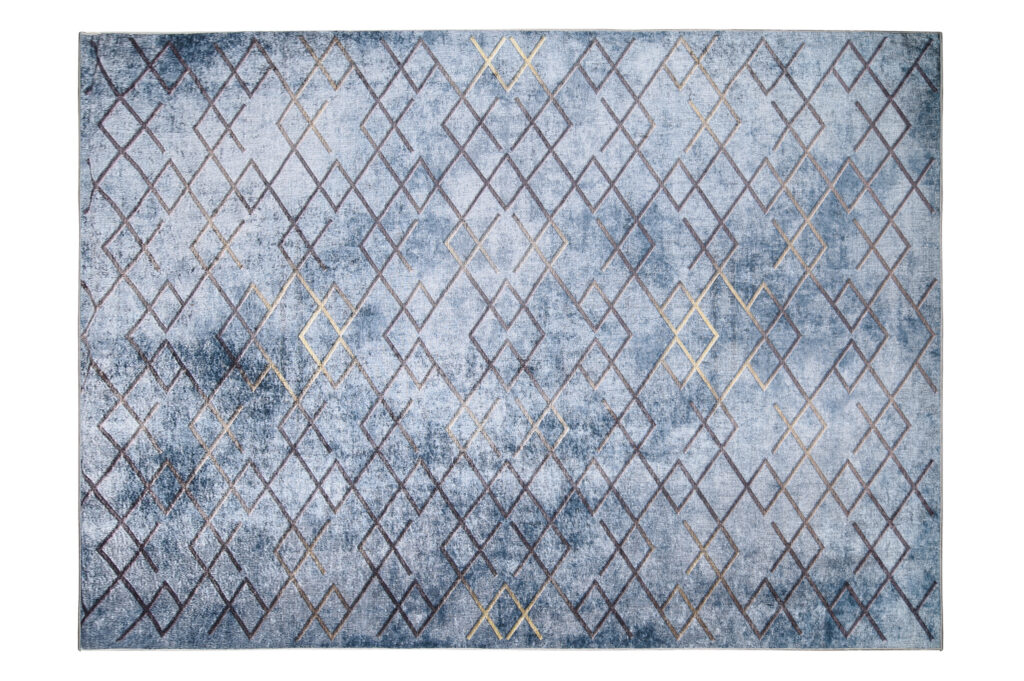 Alfombra Toscana Geométrica Azul Cuadrados Dorados