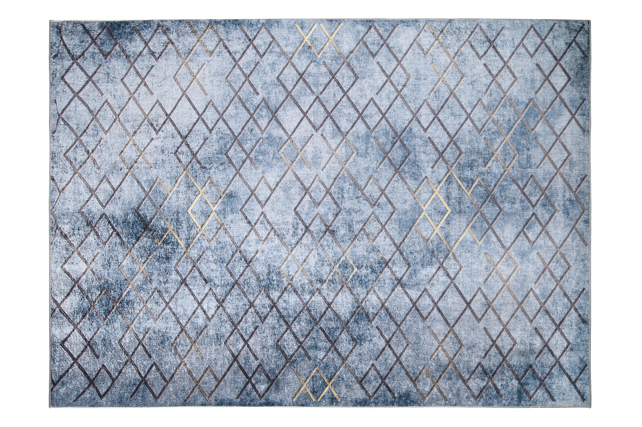 Alfombra Toscana Geométrica Azul Cuadrados Dorados