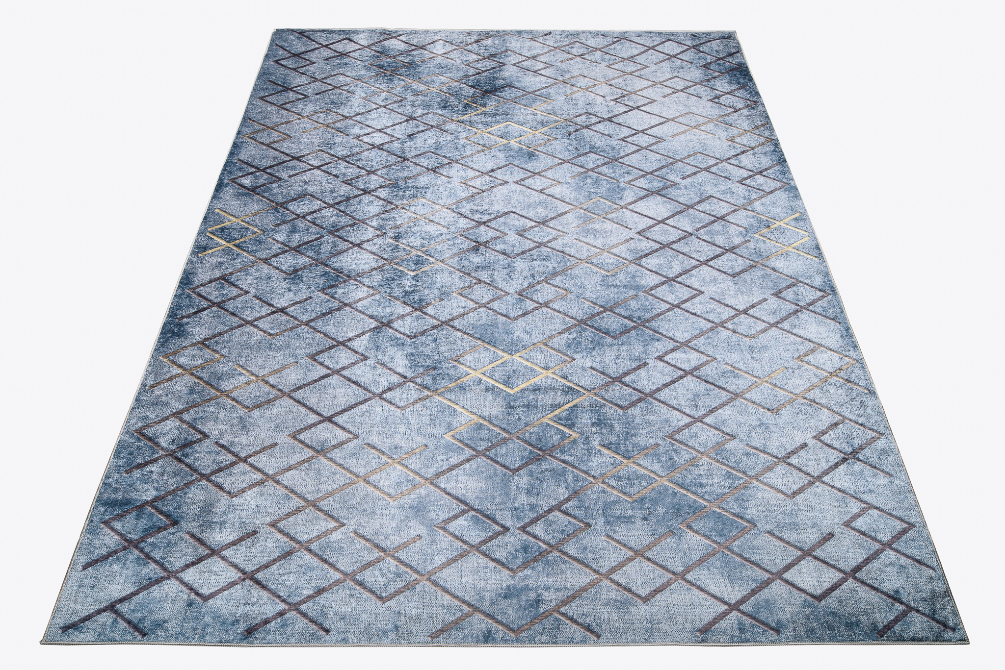 Alfombra Toscana Geométrica Azul Cuadrados Dorados