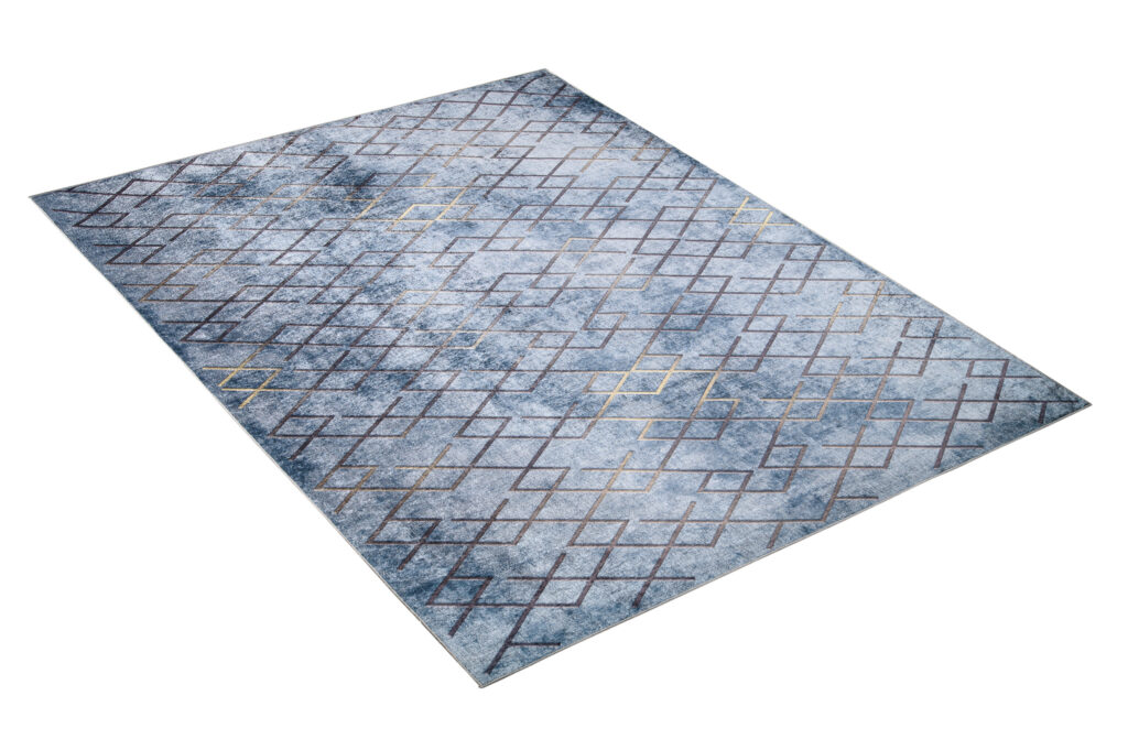 Alfombra Toscana Geométrica Azul Cuadrados Dorados