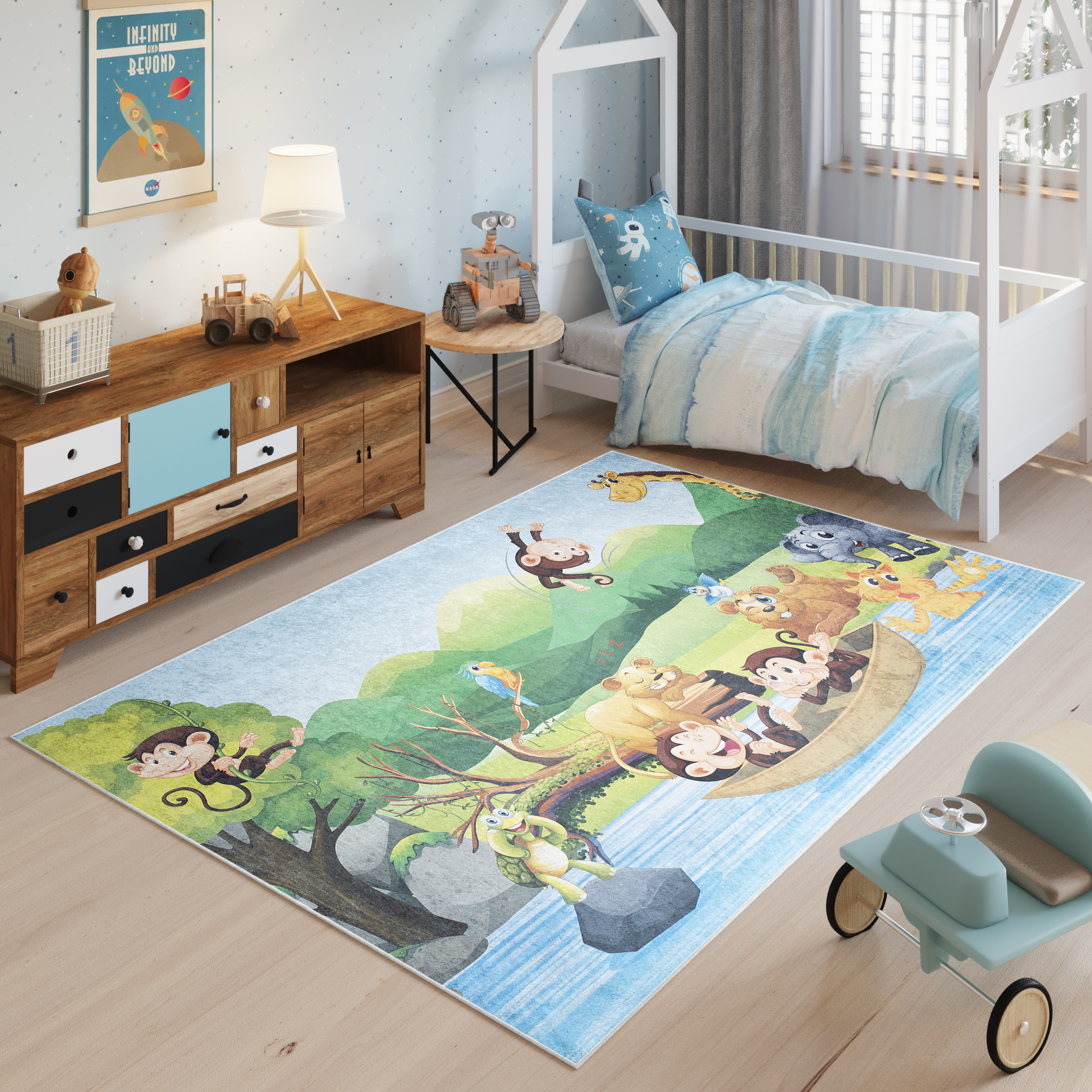Alfombra Infantil Emma Lavable Antideslizante Safari Río
