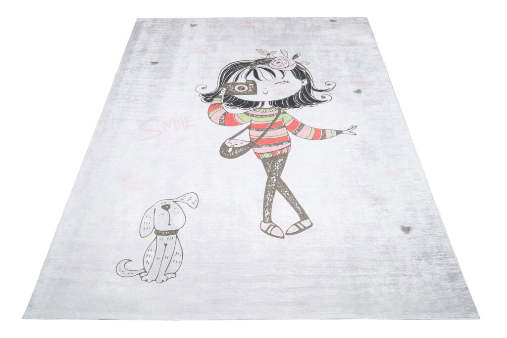 Alfombra Infantil Emma Gris Niña Perro Antideslizante