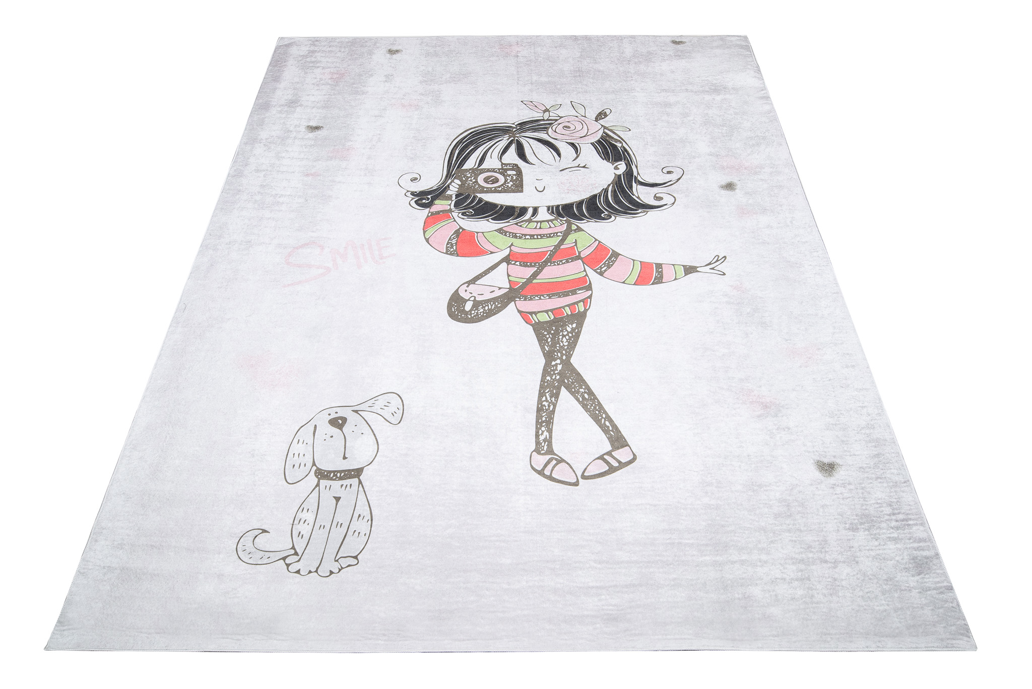 Alfombra Infantil Emma Gris Niña Perro Antideslizante