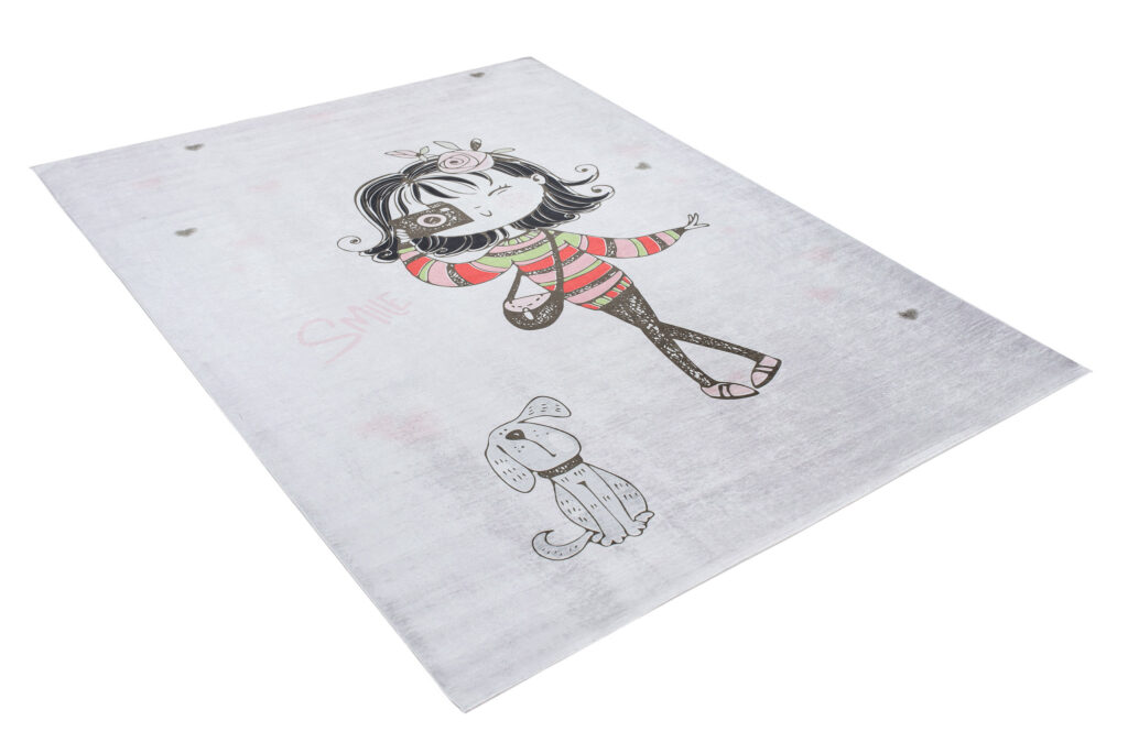 Alfombra Infantil Emma Gris Niña Perro Antideslizante