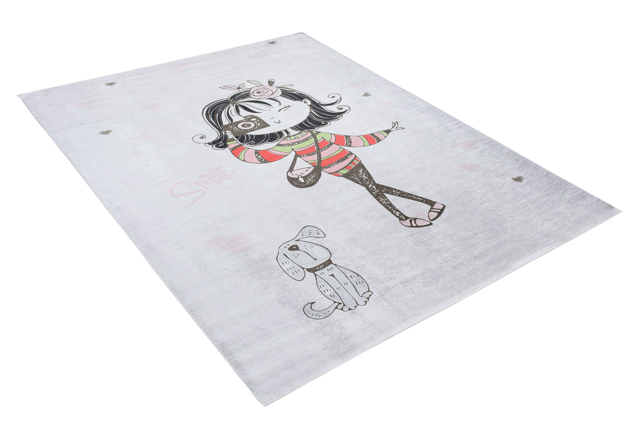 Alfombra Infantil Emma Gris Niña Perro Antideslizante