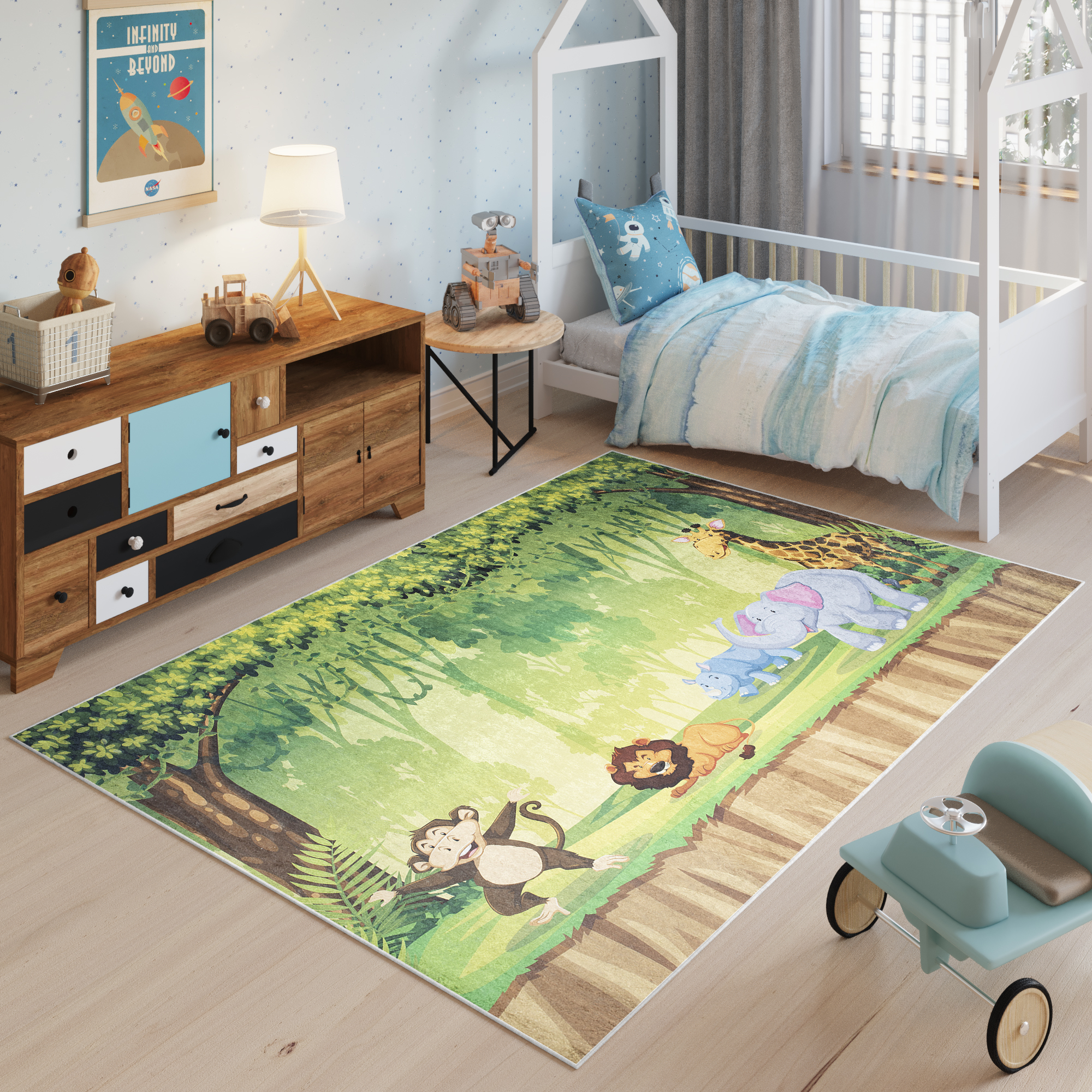 Alfombra Infantil Emma Lavable Antideslizante Safari Selva