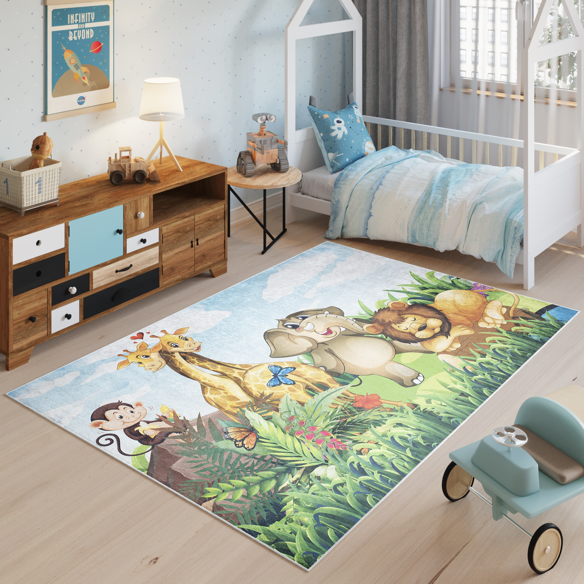 Alfombra Infantil Emma Lavable Antideslizante Safari Pradera