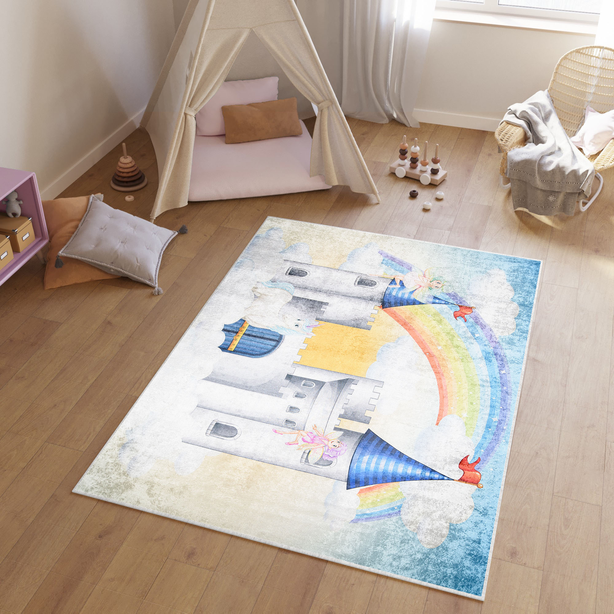 Alfombra Infantil Emma Multicolor Castillo Claro