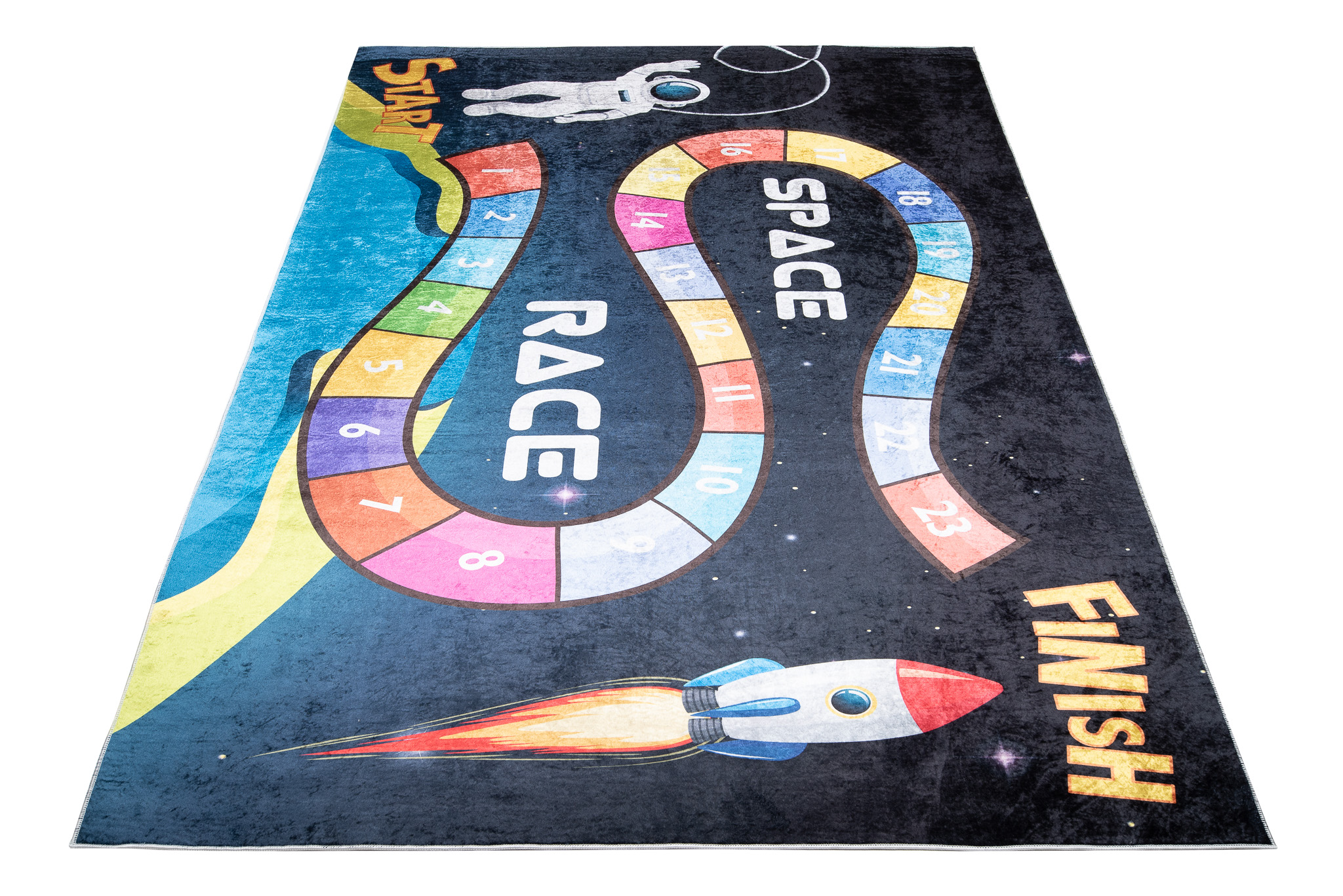Alfombra Infantil Emma Oscura Espacio Carreras Antideslizante