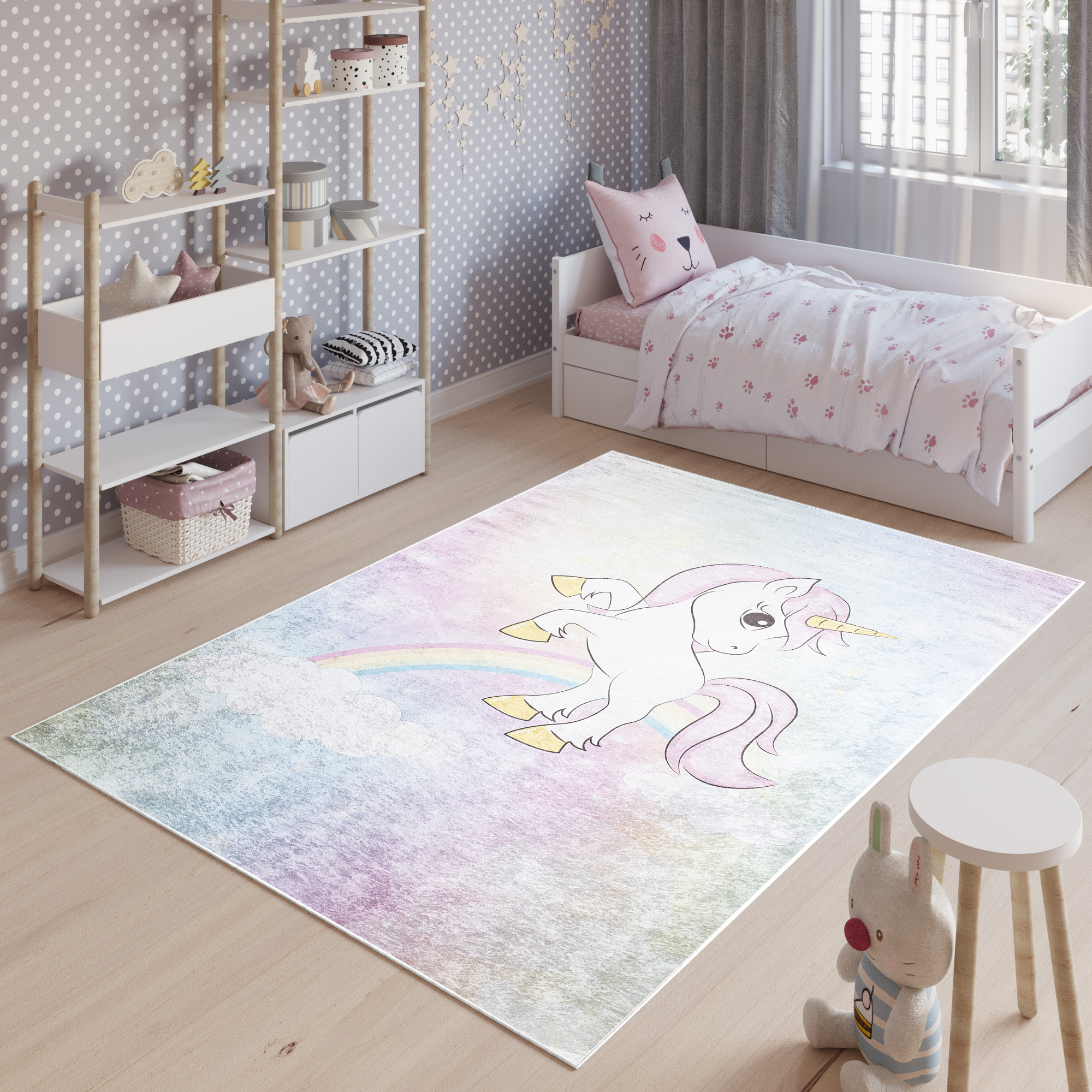 Alfombra Infantil Emma Lavable Antideslizante Rosa Unicornio