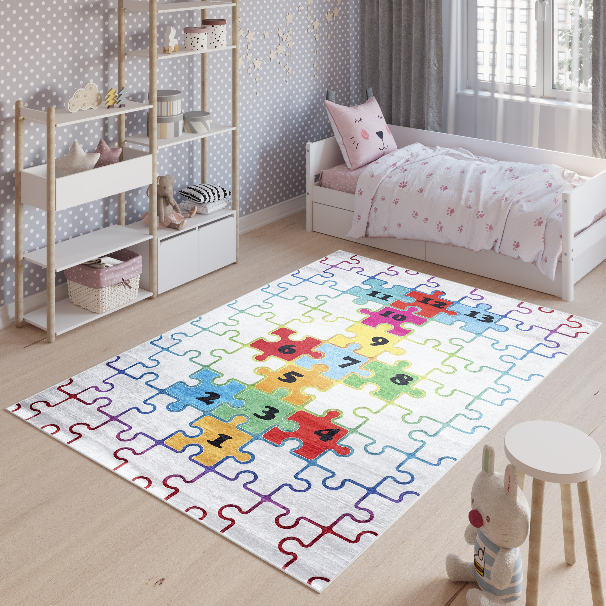 Alfombra Infantil Emma Clara Puzle Rayuela Antideslizante