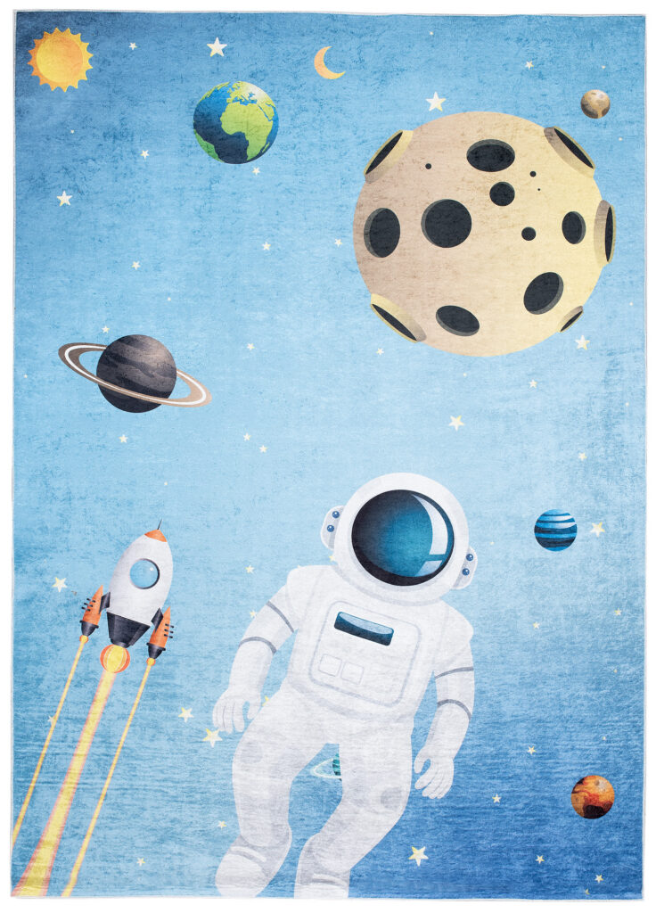 Alfombra Infantil Emma Azul Espacio Astronauta Antideslizante