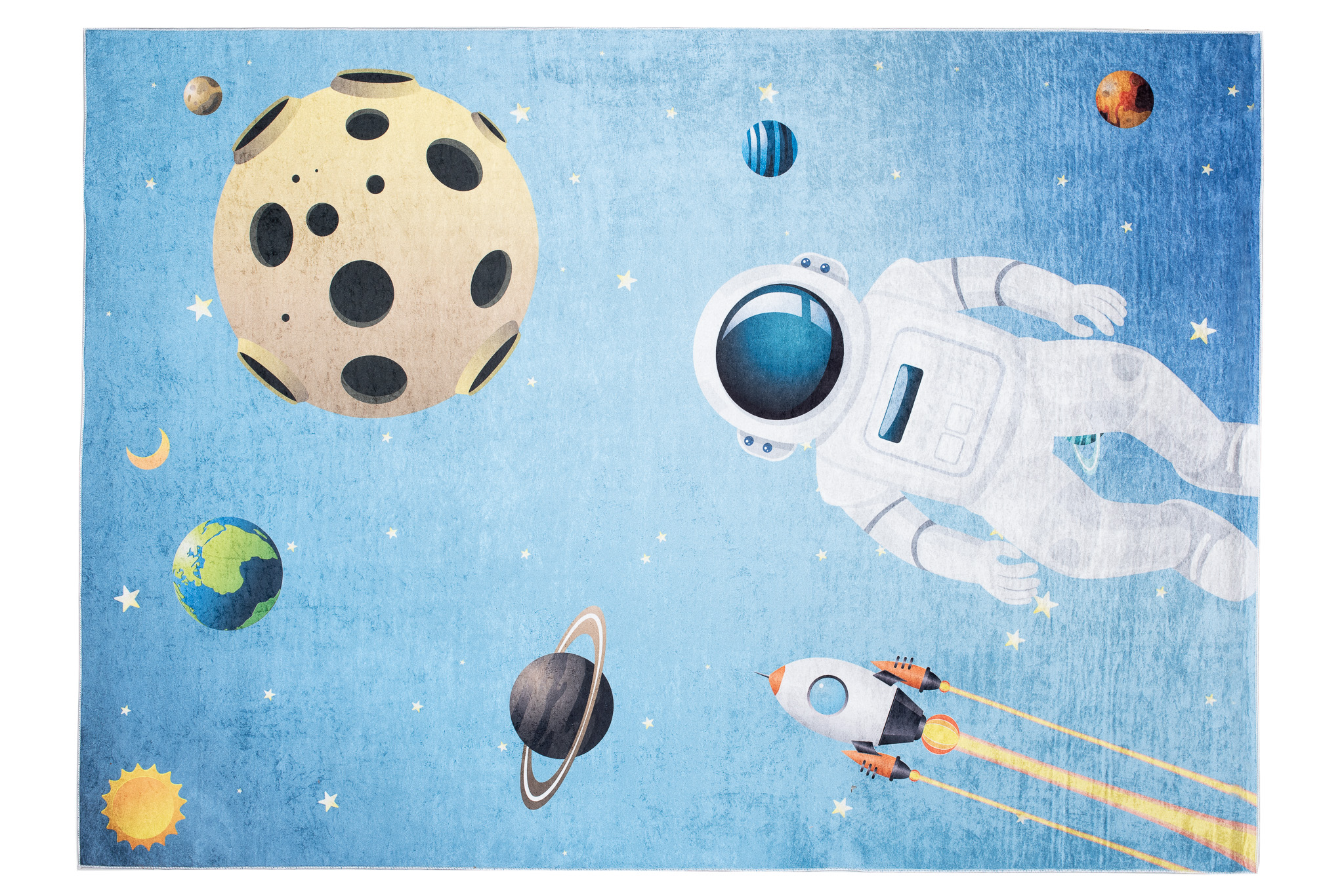 Alfombra Infantil Emma Azul Espacio Astronauta Antideslizante