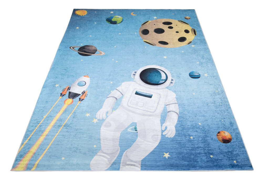 Alfombra Infantil Emma Azul Espacio Astronauta Antideslizante