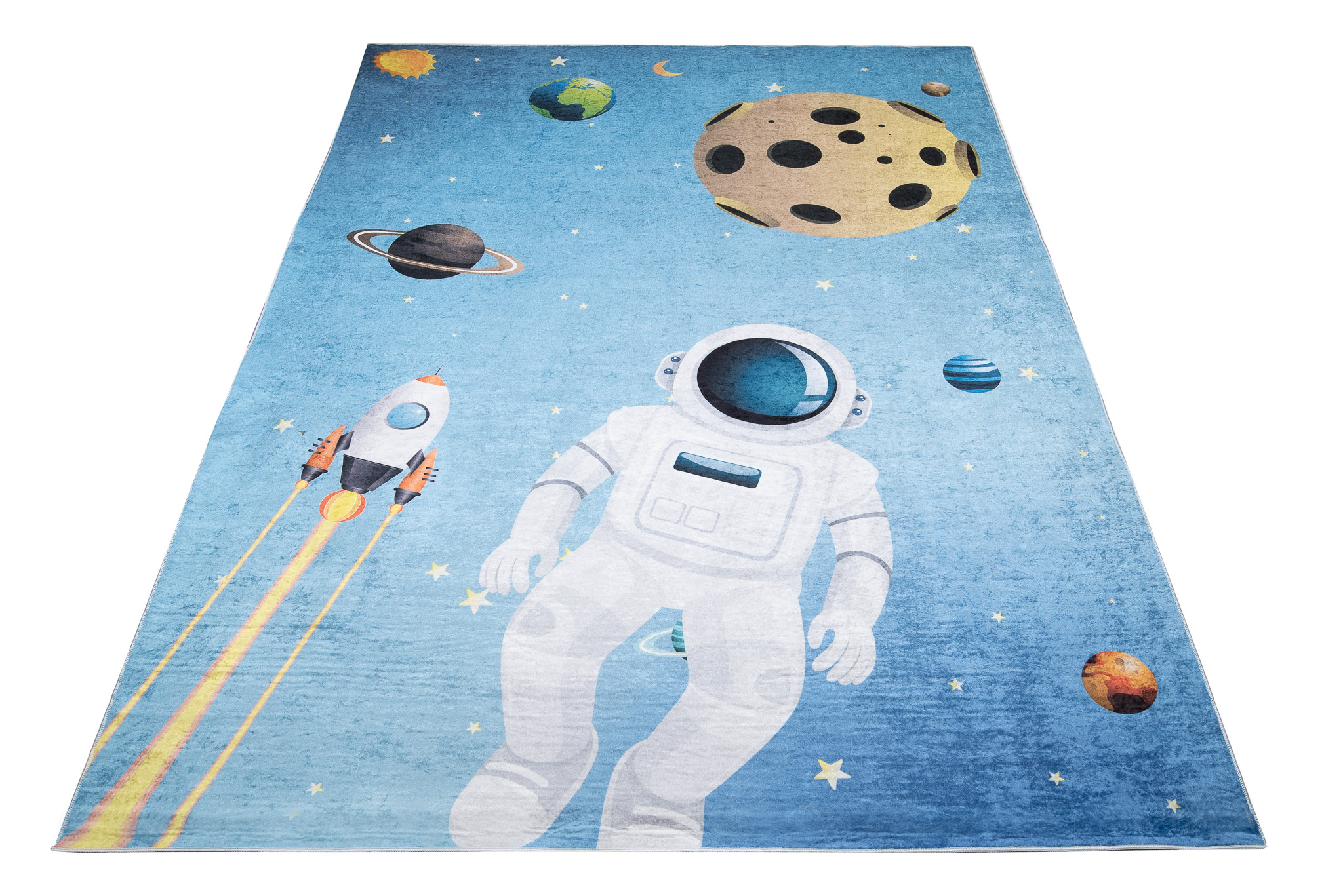 Alfombra Infantil Emma Azul Espacio Astronauta Antideslizante