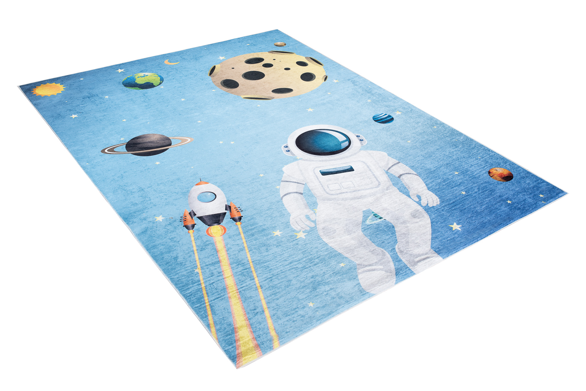Alfombra Infantil Emma Azul Espacio Astronauta Antideslizante
