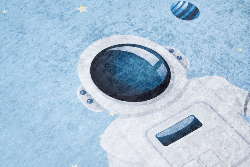 Alfombra Infantil Emma Azul Espacio Astronauta Antideslizante
