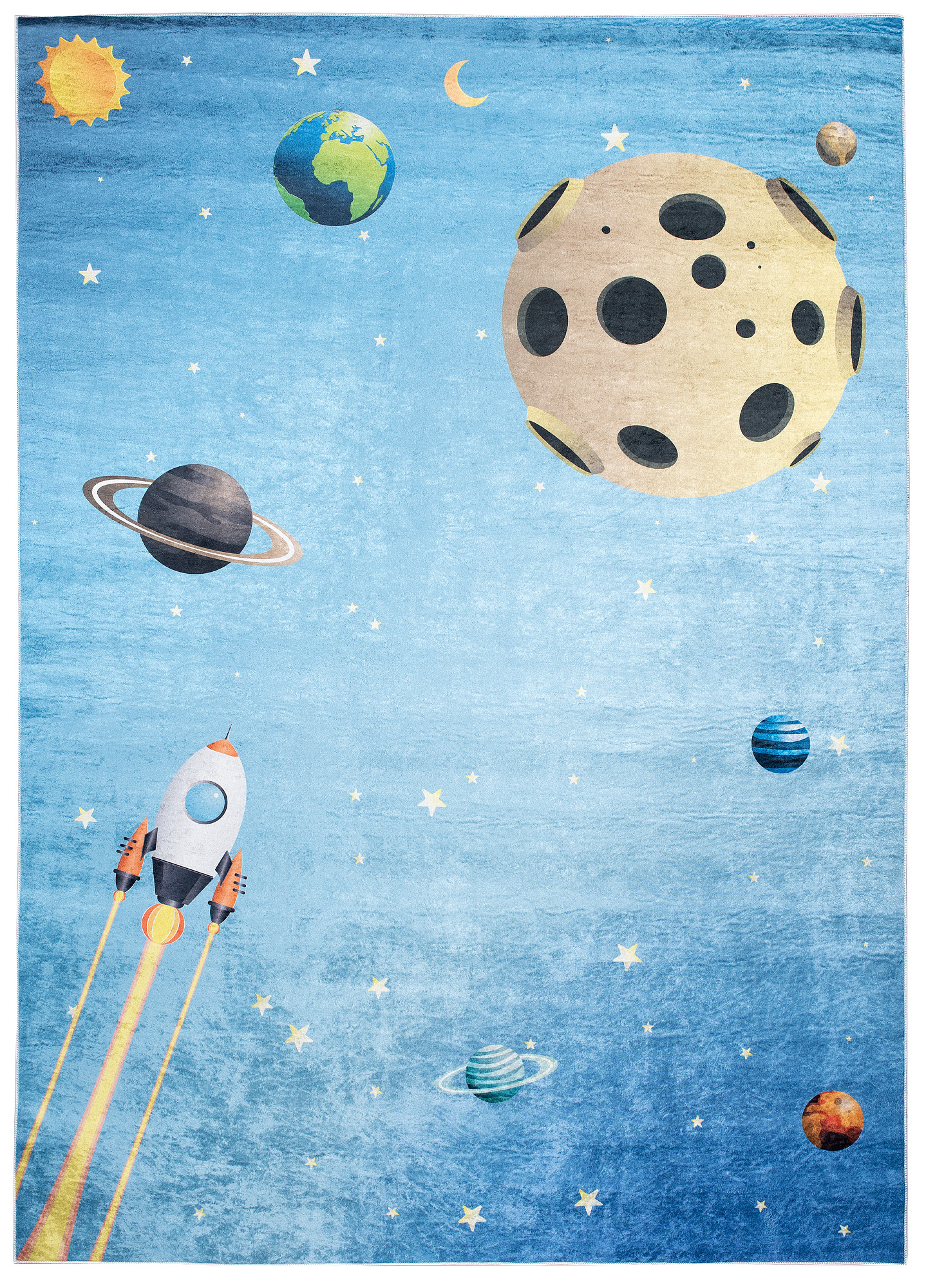 Alfombra Infantil Emma Azul Espacio Planetas Antideslizante