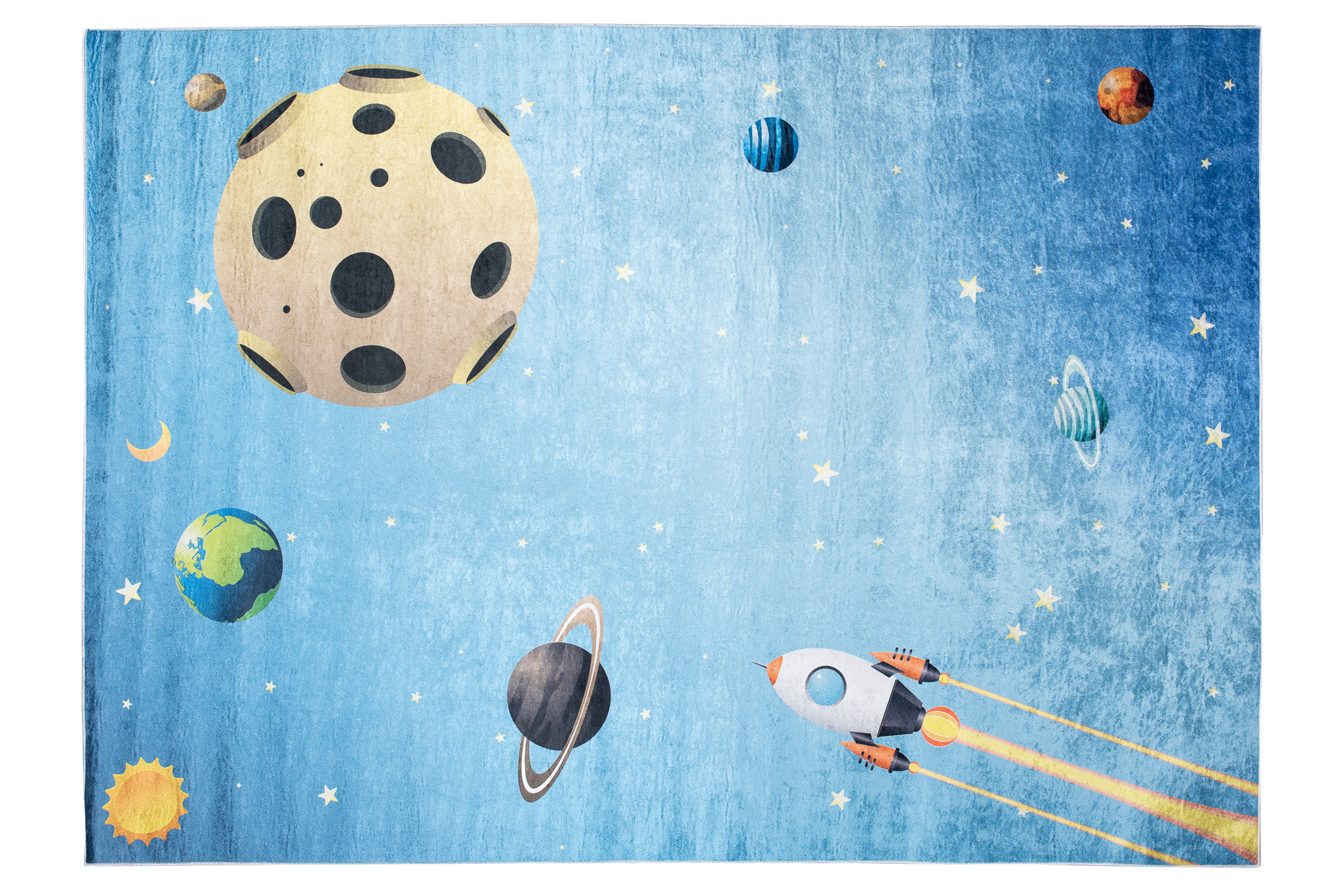 Alfombra Infantil Emma Azul Espacio Planetas Antideslizante