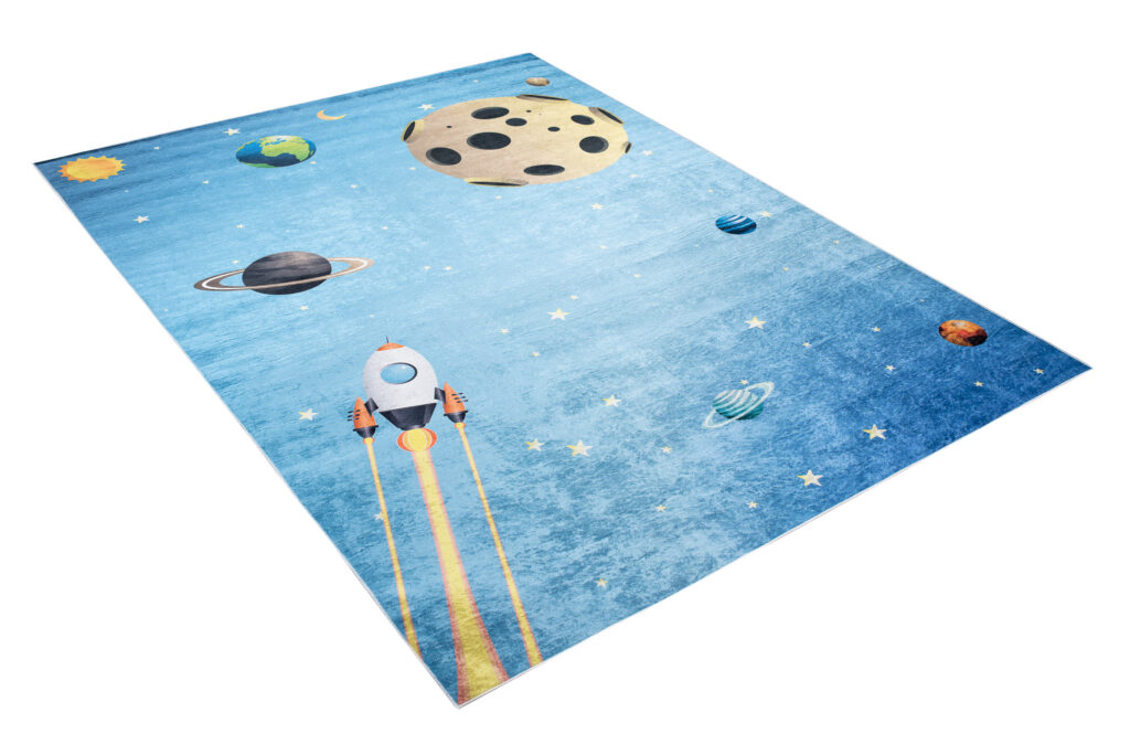 Alfombra Infantil Emma Azul Espacio Planetas Antideslizante