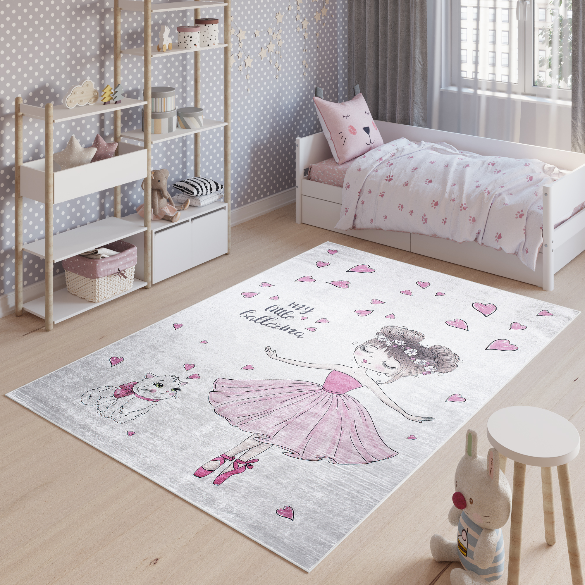 Alfombra Infantil Emma Rosa Bailarina Gato Antideslizante