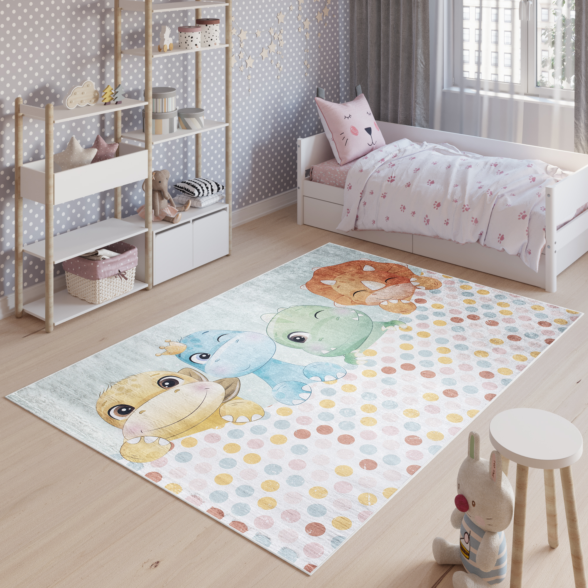 Alfombra Infantil Emma Dinosaurios de Colores Antideslizante