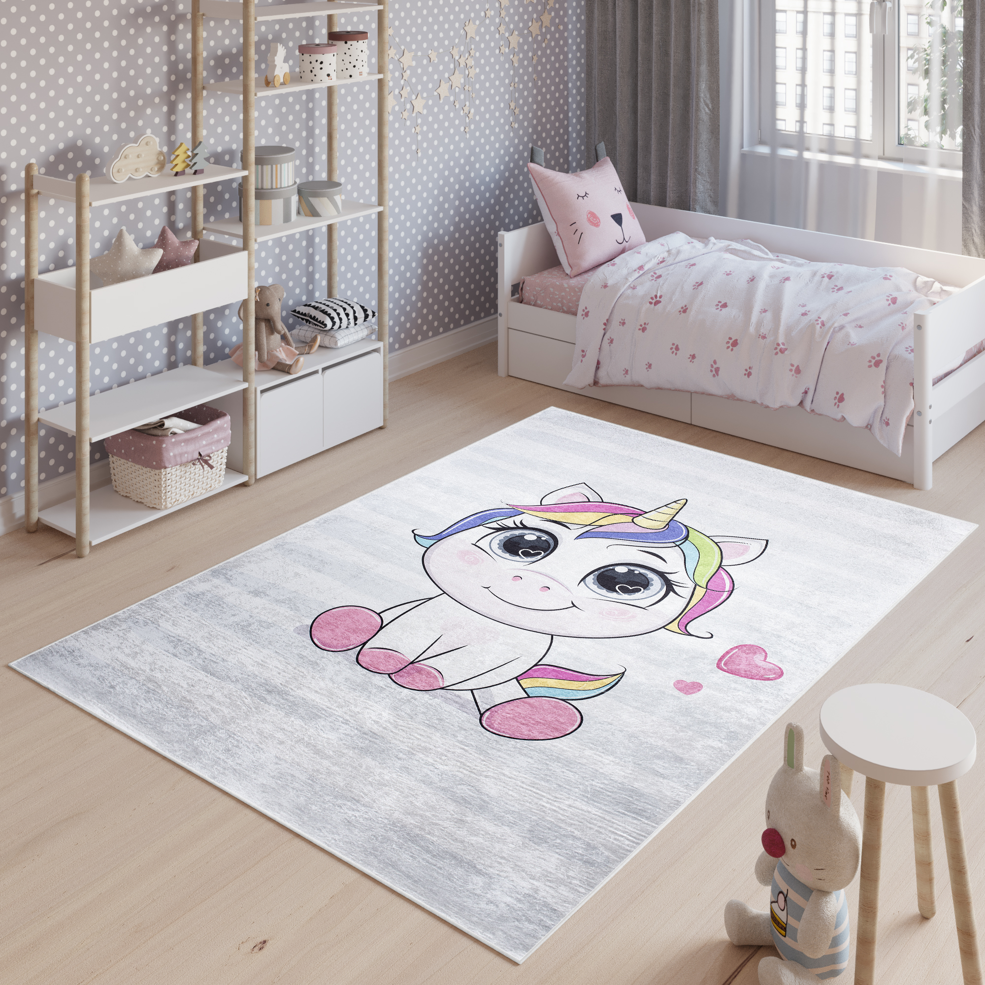 Alfombra Infantil Emma Gris Unicornio Antideslizante