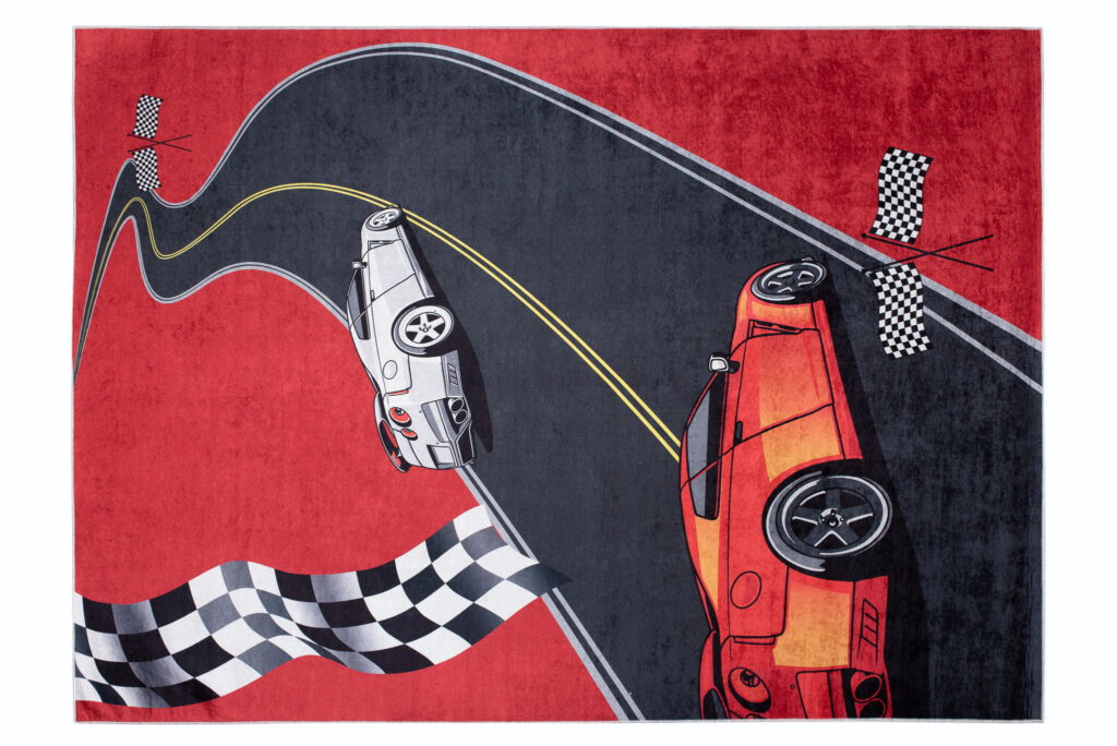 Alfombra Infantil Emma Rojo Negro Coches Antideslizante