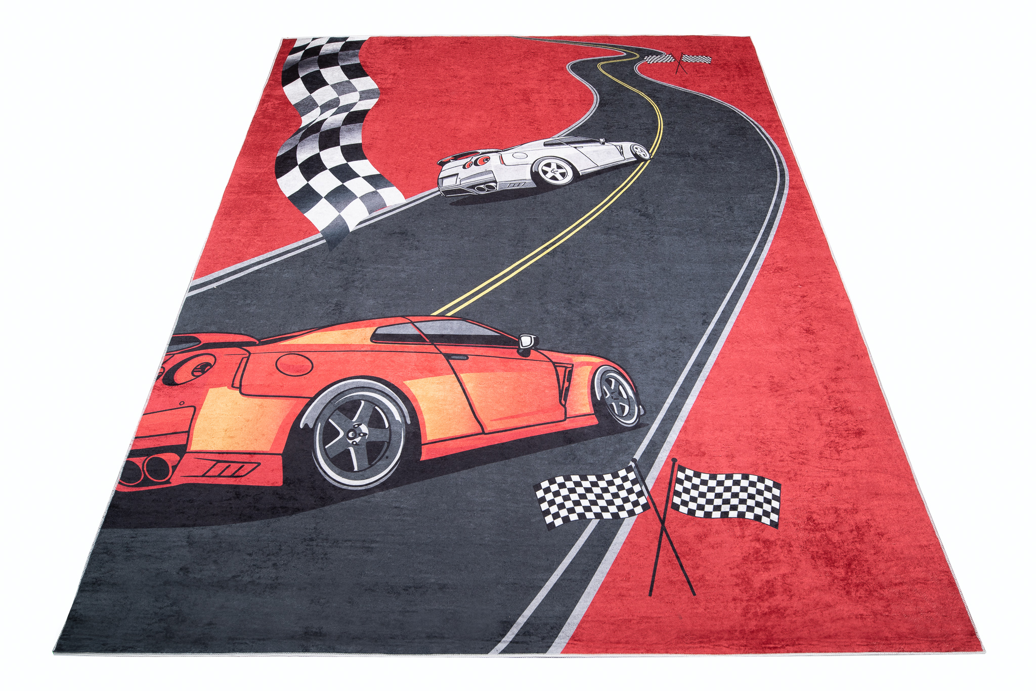 Alfombra Infantil Emma Rojo Negro Coches Antideslizante