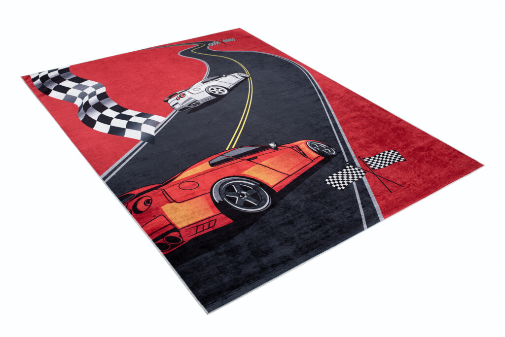 Alfombra Infantil Emma Rojo Negro Coches Antideslizante